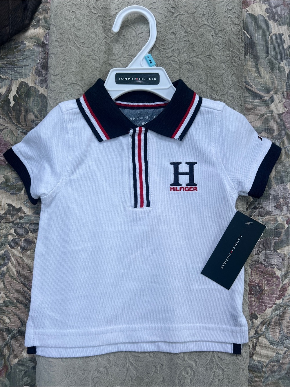 Tommy Hilfiger Baby Boy  White Polo with Navy & Red Trim 6-9 Months